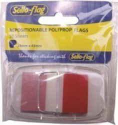 Sello-flag Repositionable Polypropylene Flags - 50 Sheets 25 X 43MM Red