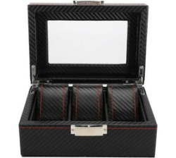 3 Slot Watch Box Organizer Carbon Fiber Look Pu Leather