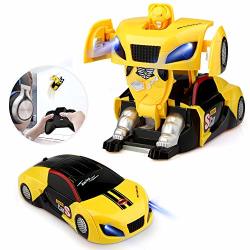 Baztoy Remote Control Wall Climbing Car Transformer Toys One-button Transforms 360 Rotating Toy Cars With LED Head Light Intelligent Glowing USB Cable For Boys Girls Gifts