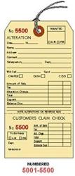 Alteration Tags With String And Claim Check Manila 3.125 X 6.25 Inches - 500 Tags Numbered 5001 - 5500