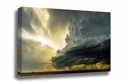 Storm Photography Canvas Wall Art - Gallery Wrap Of Supercell Thunderstorm In Evening Light In Oklahoma - Ready To Hang Weather Photo Artwork Decor