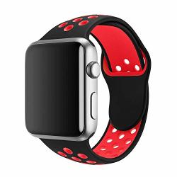 Vicstar: Sport Band For Apple Watch 44MM Soft Silicone Waterproof Replacement Band Iwatch Bands Wristband For Apple Watch Sport Series 4-BLACK RED