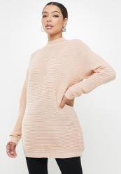 Missguided High Neck Ribbed Dress - Pink