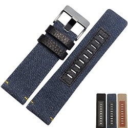 Mstre 26MM Nylon And Calfskin Leather Watch Band Replacement Strap For Men's Diesel Watches Blue