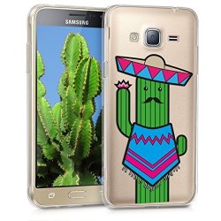 Kwmobile Crystal Case Cover For Samsung Galaxy J3 2016 Duos Tpu Silicone Imd Design Protective Case - Soft Mobile Cover Design Cactus Moustache