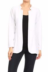 Missmissy Womens Open Front Inward Flat Notch Lapel Blazers Long Sleeve Stretch Box Jackets J7030 XL White