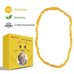Minetom Baltic Amber Teething Necklace For Baby Natural Teething Pain Relief For Babies Drooling & Fussiness Reduce Honey