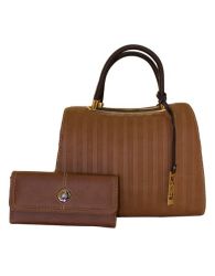 Fino H6831+33-765 Faux Leather Unique Design Handbag With Purse - Brown
