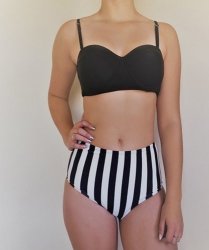High Waist Vertical Striped Bustier Bikini Set
