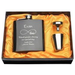 1 Set Personalized Engraved 6 Oz Black Hip Flask - Style 18