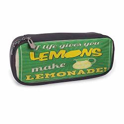 Printed Pencil Bag Quote Daily Use Vintage Pop Art Advertising Design If Life Gives You Lemon Make Lemonade 3.5 X 8 X 1.5 Inches Green Yellow And Tan