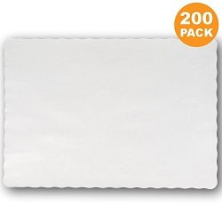 Disposable 14 X 10" Plain White Paper Placemat With Decorative Wavy Scalloped Edge 200 Pack