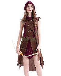 Quesera Women's Huntrss Costume Robin Hood Hunter Warrior Red Hood Hooded Outfit Red Tag Size L= Us Size M