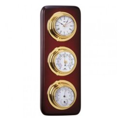 ANVI Barometer Thermometer Hygrometer Clock - Brass Dark Wood - Rectangular