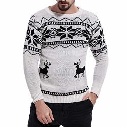 Wintialy Men Autumn Long Sleeve Printed Pullover Knitted Sweater Top Tee Outwear Blouse
