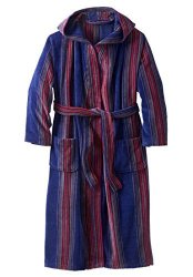 Kingsize Men's Big & Tall Terry Velour Hooded Maxi Robe Midnight Navy Stripe