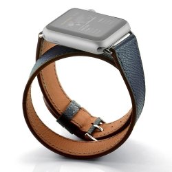 42MM Navy Hermes Leather Wrap Strap For Apple Watch
