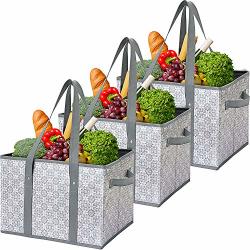 Wiselife Reusable Grocery Bags Shopping Bags 3 Pack Water Resistant Foldable Collapsible Large Floral Utility Tote Bags Storage Boxes Cube Bins For Groceries Clothes