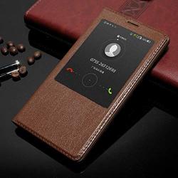 Happy-l Case Cover Compatible With Huawei Mate 8 Genuine Leather Ultra Thin Flip Window View Stand Feature Case Cover Color : Brown
