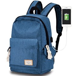 Travel Laptop Backpack USB Charging Port Modoker School Bookbag College Travel Backpack Women Men Blue