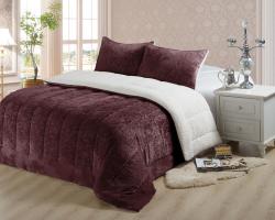 Nambithi Blankets & Homeware 3PC Sherpa Flannel Quilt - Purple Passion