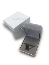 The Display Guys Deluxe Gray Velvet Gift Ring Box Jewelry Presentation Display Case With Gold Trim Metal Hinge For Wedding Proposal Engagement 2 1 8X1 7 8X1 1 2 Inch