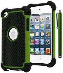 Bastex Hybrid Armor Case For Apple Ipod Touch 4 4TH Generation - Neon Green+blackincludes Stylus