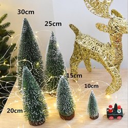 Genuiskids 1 Pcs MINI Desk Top Table Decoration Christmas Tree On Wooden Bases Miniature Ornaments Decorations For Home Party 10CM