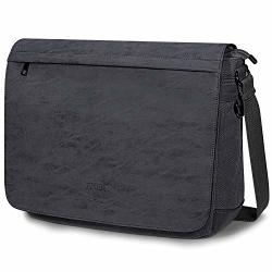 15.6 Inch Laptop Messenger Bag Pu Leather Crossbody Bag S-zone Canvas Water Resistant Satchel Shoulder Briefcase