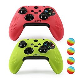 LZETC Tm Silicone Case 2 Pack Combo For Microsoft Xbox 1 Wireless Gamepad With Matching Thumb Grips Bicolor Red Green