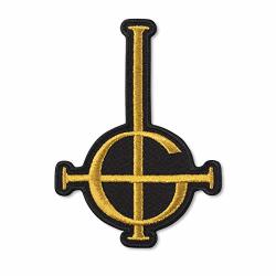 Grucifix Cross Symbol Ghost Bc Heavy Metal Doom Hard Rock Band Embroidered Patch Iron On 3.5" X 4.9" Golden Metallized Threads