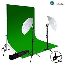LimoStudio Photography Studio Photo Video Continuous Umbrella Light Lighting Kit With Chromakey Green Screen Photo Background Backdrop Support System AGG412V3