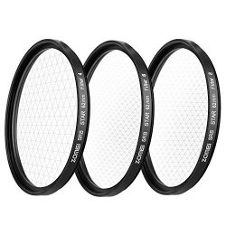 Zomei 3 Pieces Star Filter +4 + 6 + 8 Points Star Filter - 62MM For Canon Nikon With Wingoneer Diffuser