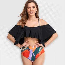 Women's Black Frill Two-piece Bikini - XL