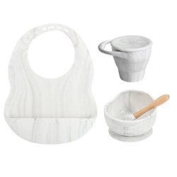 4AKID Silicone Baby Feeding Set 4 Piece - Assorted Colours - White Marble