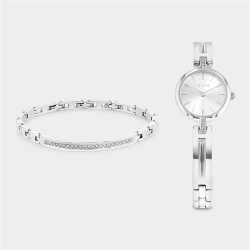 Womens Silver Plated Bracelet Watch & Bracelet Set