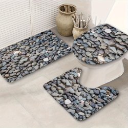 3PCS Pebble Pattern Bathroom Mat Set Absorbent & Quick-drying Bathroom Floor Carpet Non-slip & Non-shedding U-shaped Contour Rug & Toilet Lid Mat For Bathroom