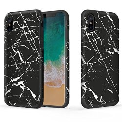 Rock Origin Series Protection Case Two-layer Design Real Wood pet & Tpu Shock Absorption & Anti-scratch Case For Iphone X Color : Marble Black