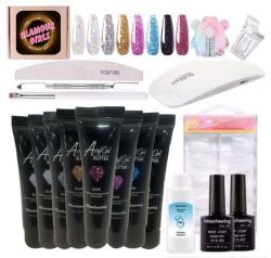 Acrylgel Complete Polygel 8 Colour Gillter Set With 6W Nail Lamp