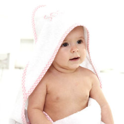 Personalised Baby Hooded Towel White With Pink Trim