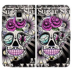 Bfun Packing Bcov Purple Flower Skull Wallet Leather Cover Case For Samsung Galaxy Note 4