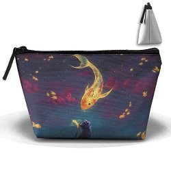 Trapezoidal Cosmetic Bags Makeup Toiletry Pouch Fantasy Goldfish Kitten Travel Bag Phone Purse Pencil Holder
