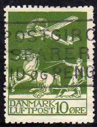 Denmark 1925 Air 10 Ore Used Space Filler - Badly Thinned . Sg 224. Cat 34 Pounds.