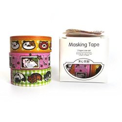 Miisii 1 Pack 3 Rolls Kawaii Cat Decorative Masking Washi Tapes For Scrapbooking Album Journal Gift Packing 3 Rolls X 15MM Wide