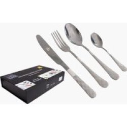 24 Piece Checkered Finish Cutlery Set & Noir Storage Box Silver