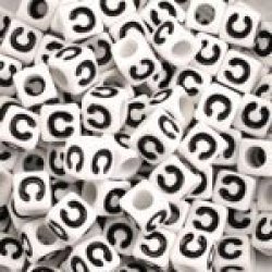 C" White Plastic Cube Alphabet Beads 7MM Letter C 75 Pcs
