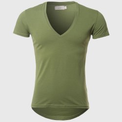 Zecmos Deep V Neck T-shirt Men - Green S