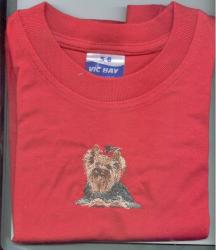 Kids T Shirt. Red 5--6years . Yorkie Dog