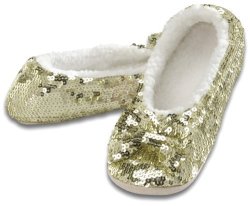 Snoozies Ballerina Bling Metallic Shine Womens Cozy Slippers Small Gold