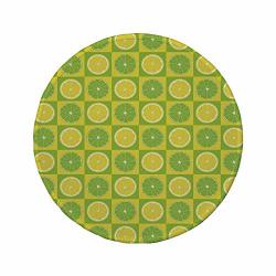 Non-slip Rubber Round Mouse Pad Lime Green Lemon And Lime Figures In Pop Art Inspired Pastel Toned Squares Graphic Yellow Lime Green 11.8"X11.8"X5MM